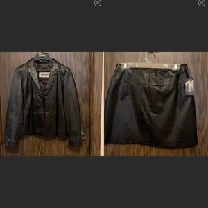Matching set leather jacket and skirt!